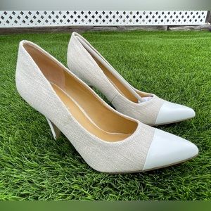Nine West Linen & White Patent Heels
